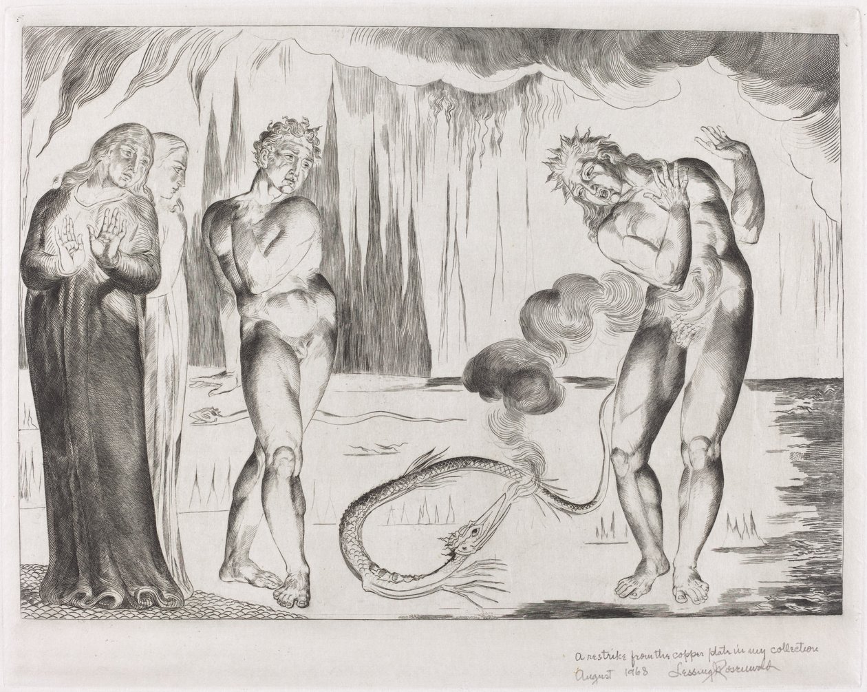 Der Kreis der Diebe, Buoso Donati wird von der Schlange angegriffen von William Blake