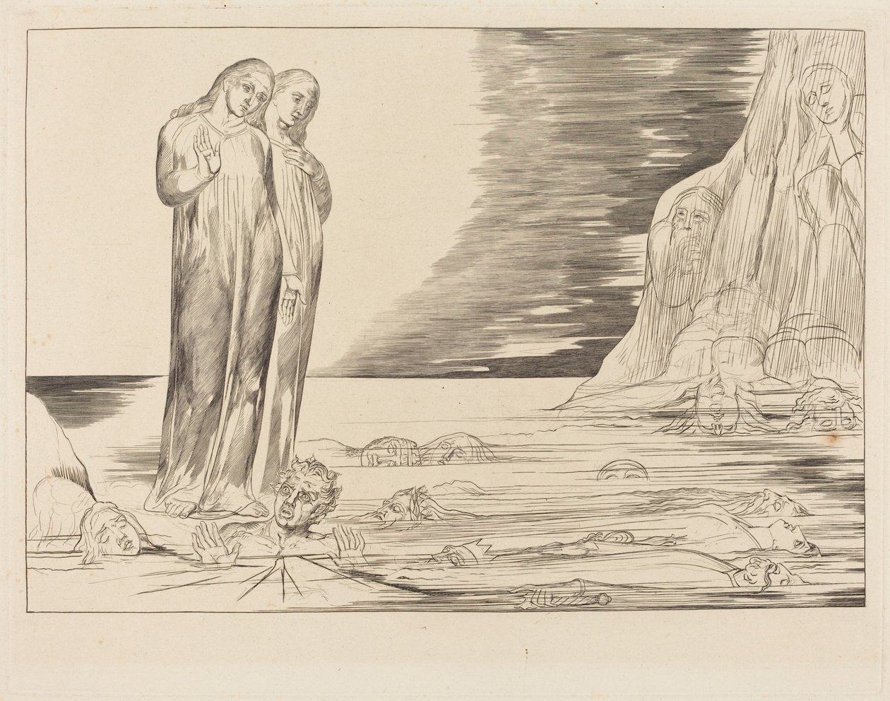 Der Kreis der Verräter; Dantes Fuß trifft Bocca degli Abbate von William Blake