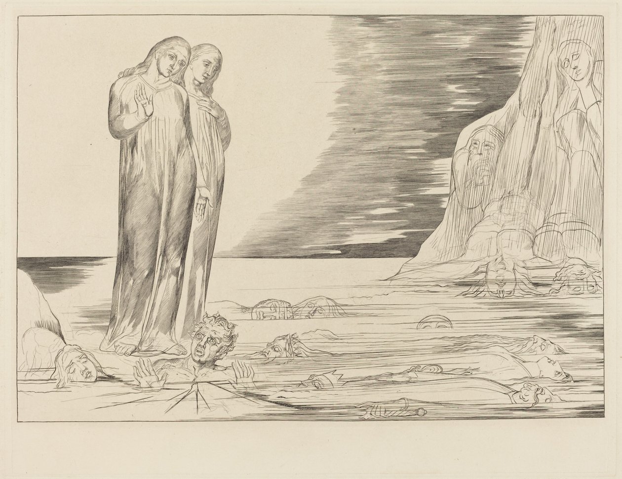 Der Kreis der Verräter; Dantes Fuß trifft Bocca degli Abbate von William Blake