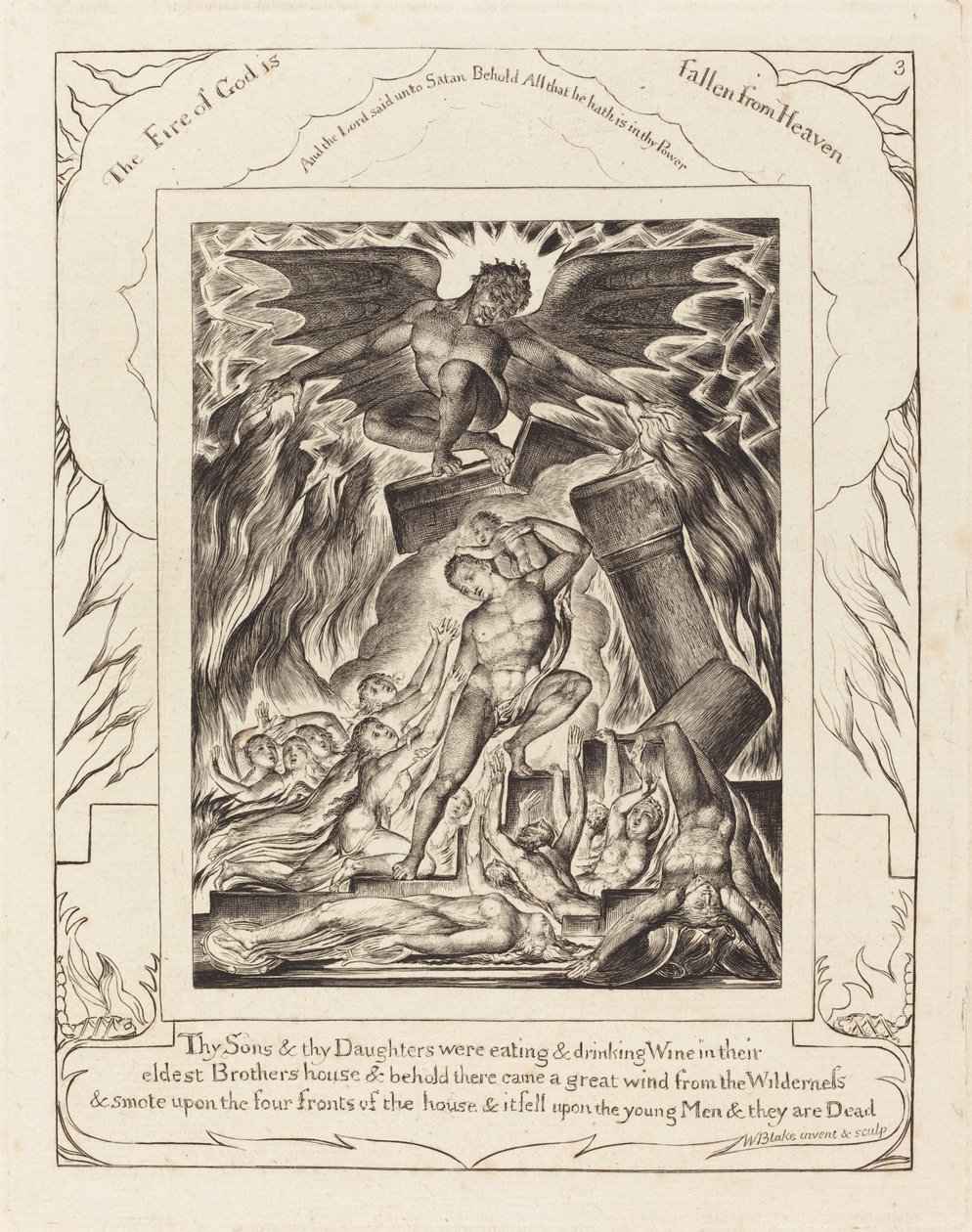 Die Zerstörung von Hiobs Söhnen von William Blake