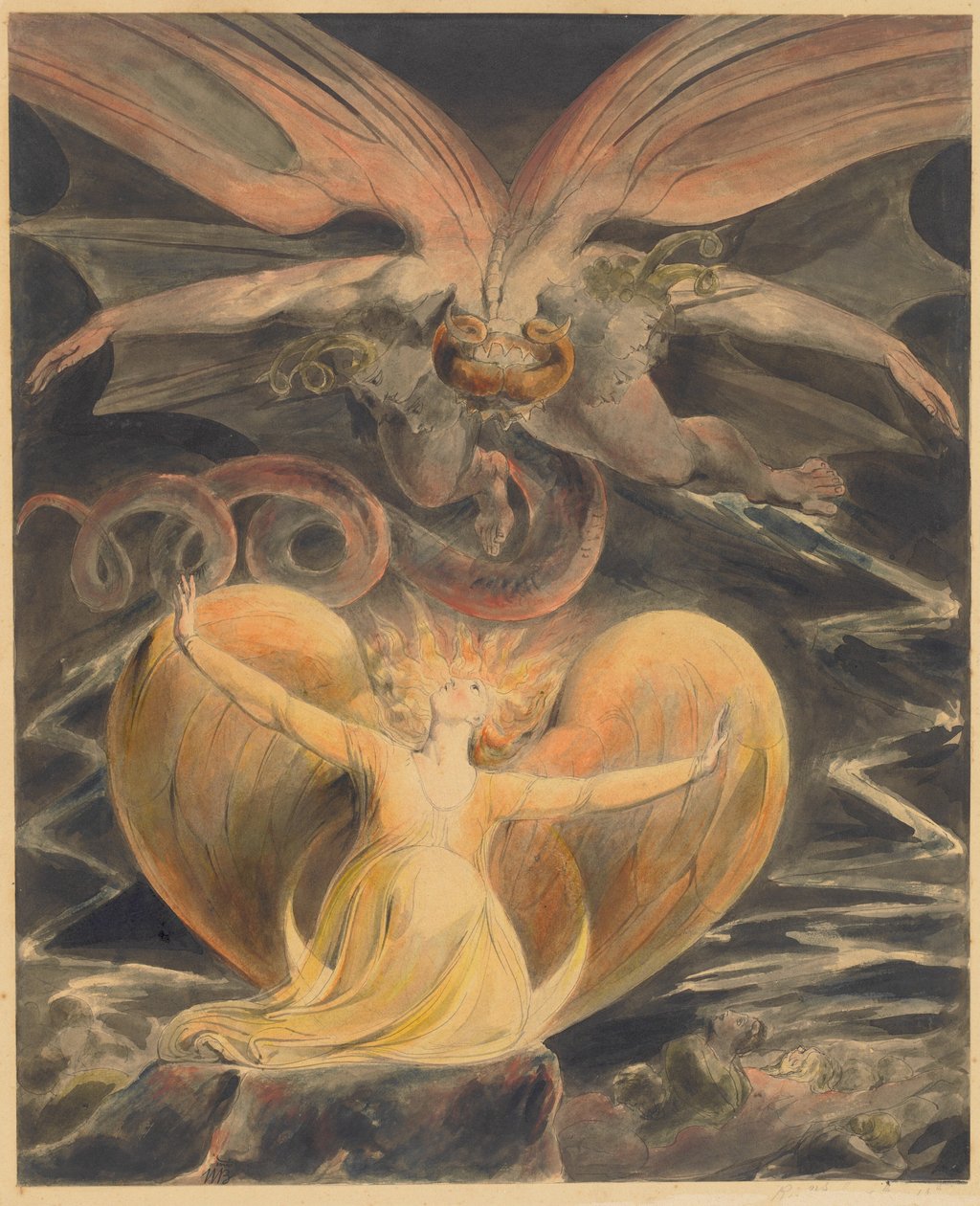 Der große rote Drache und die mit der Sonne bekleidete Frau, ca. 1805 von William Blake