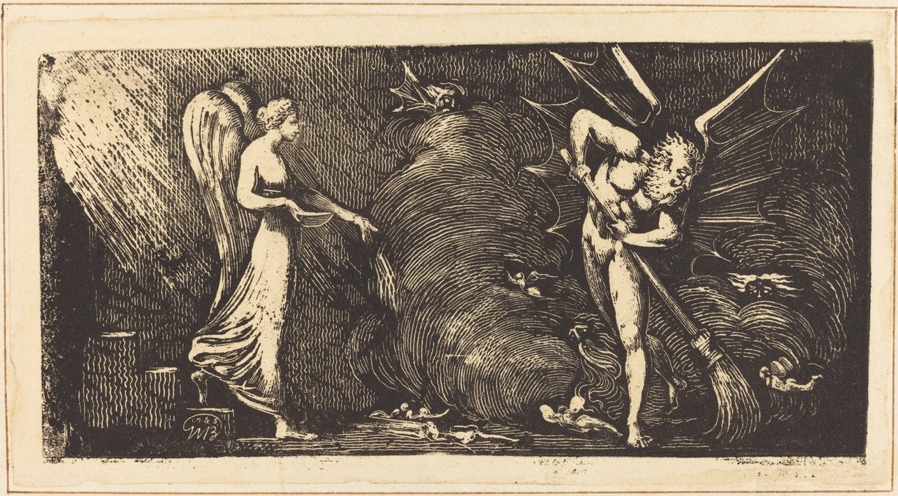 Der Mann, der das Zimmer des Dolmetschers fegt von William Blake