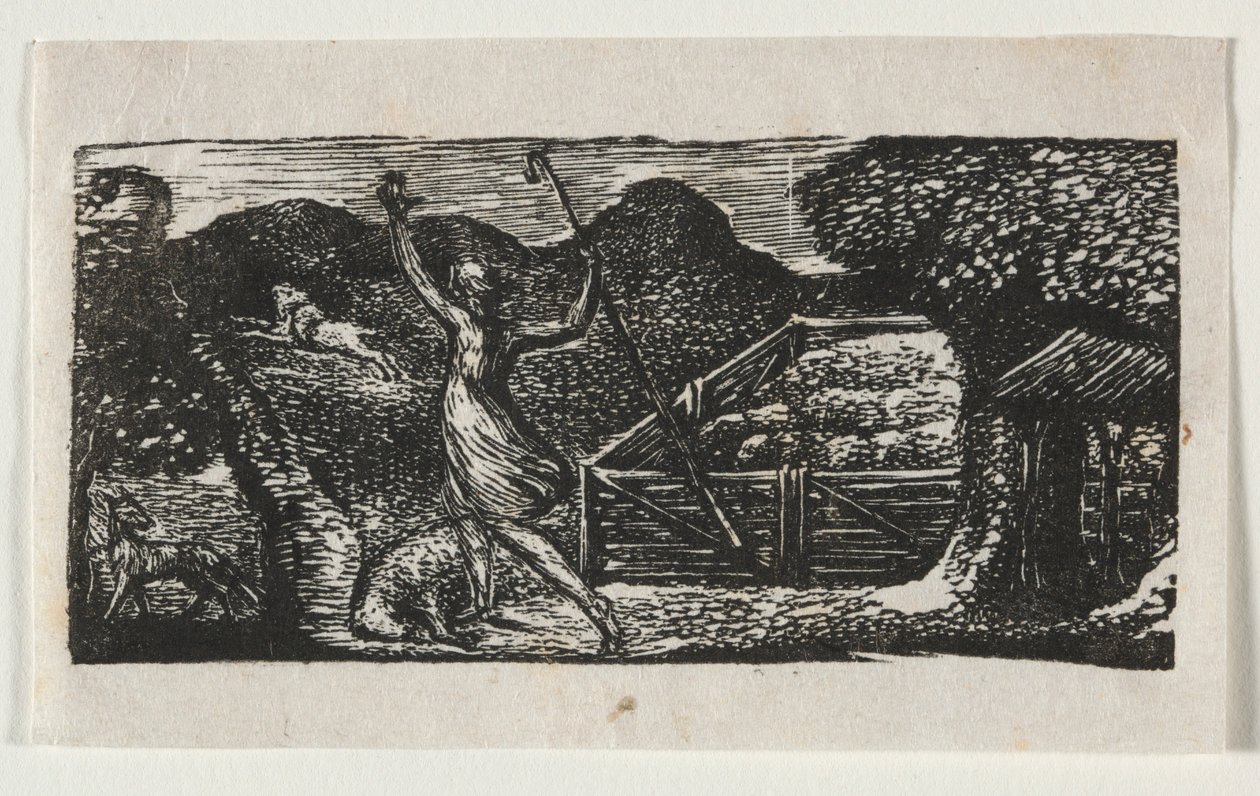 Die Hirtengedichte von Virgil, Ekloge I: Der Schäfer vertreibt einen Wolf, 1821 von William Blake