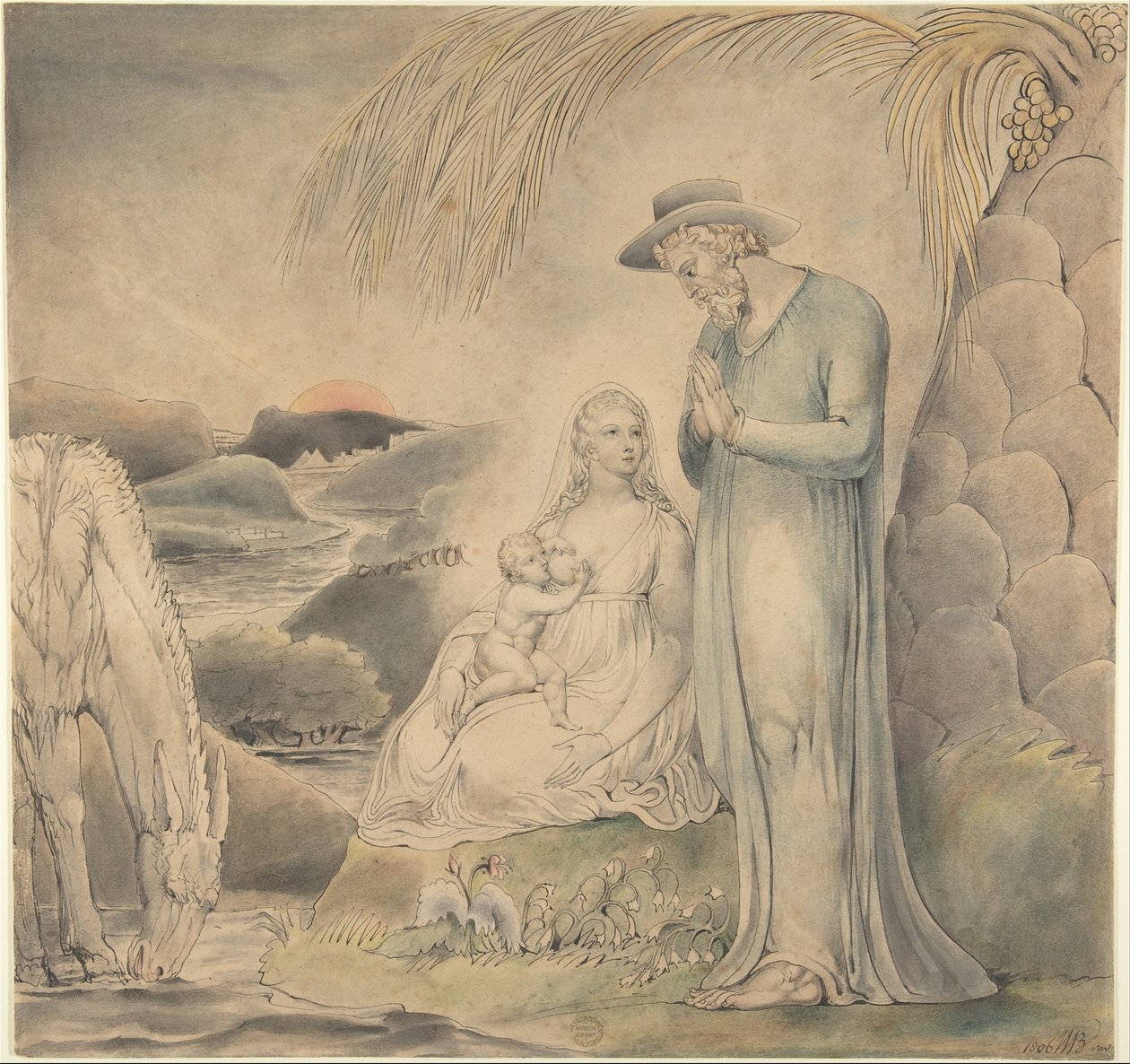 Die Ruhe auf der Flucht nach Ägypten (Die Ruhe der Heiligen Familie in Ägypten) von William Blake