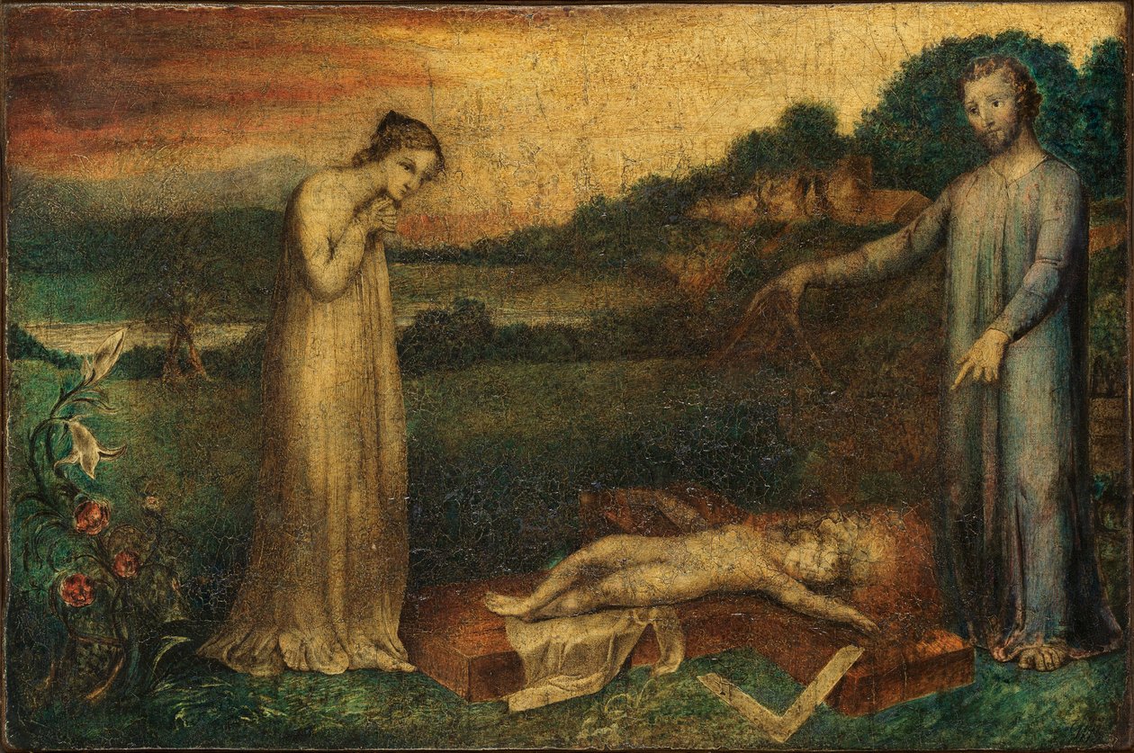 Der schlafende Christuskind auf einem Kreuz von William Blake