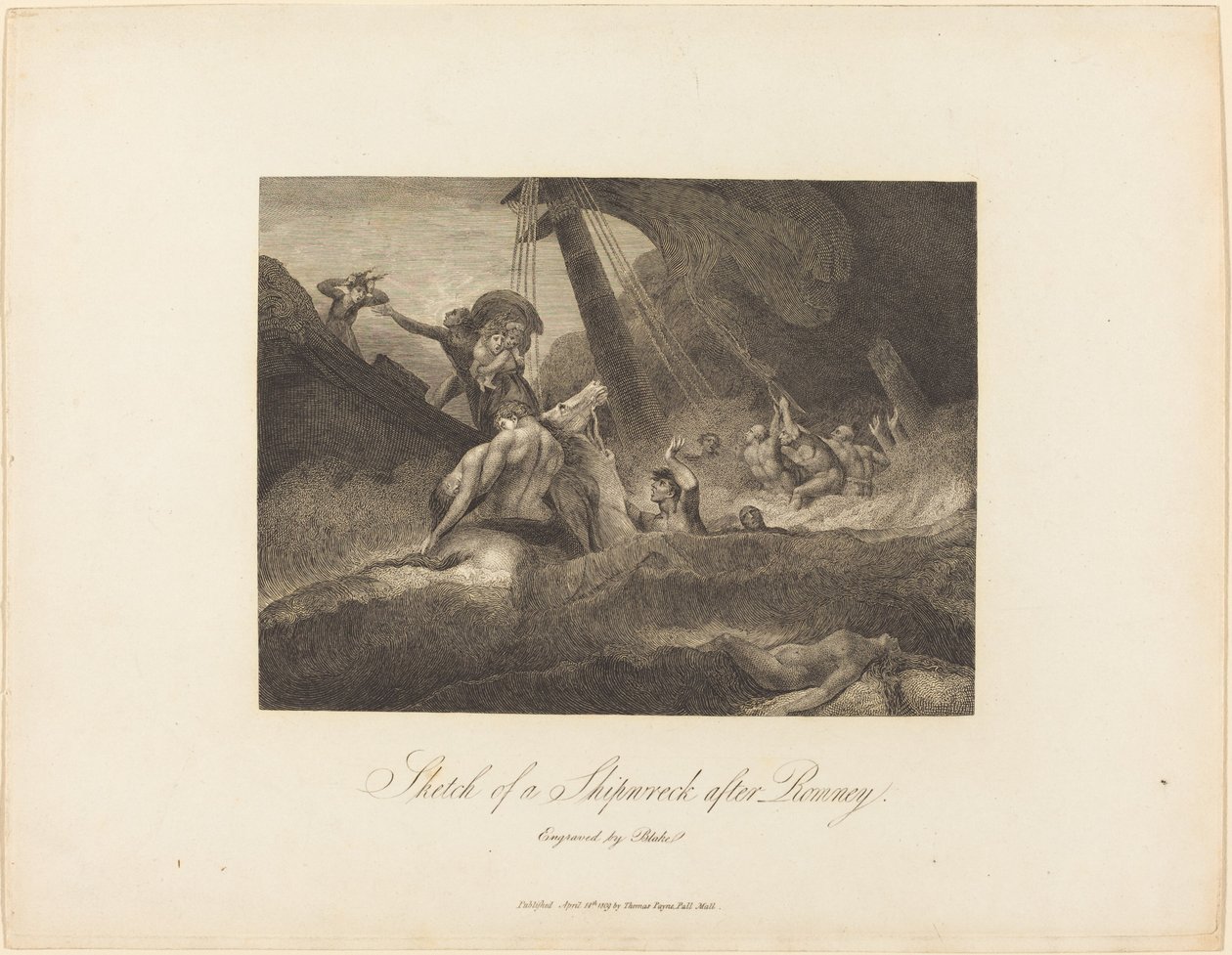 Skizze eines Schiffswracks von William Blake after George Romney