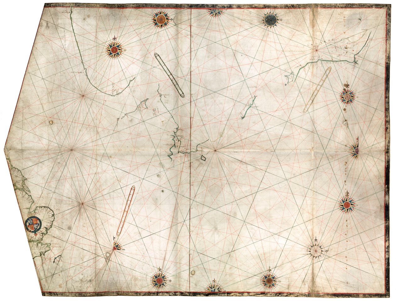 Portulankarte von William Borough, die das Seegebiet der Nordsee und der Ostsee zeigt, von der Ostküste Englands bis zum Kopf des Golfs von Schweden, ca. 1580 von William Borough