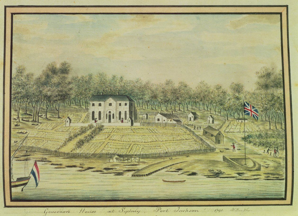 Gouverneurshaus in Sydney, Port Jackson, 1791 von William Bradley