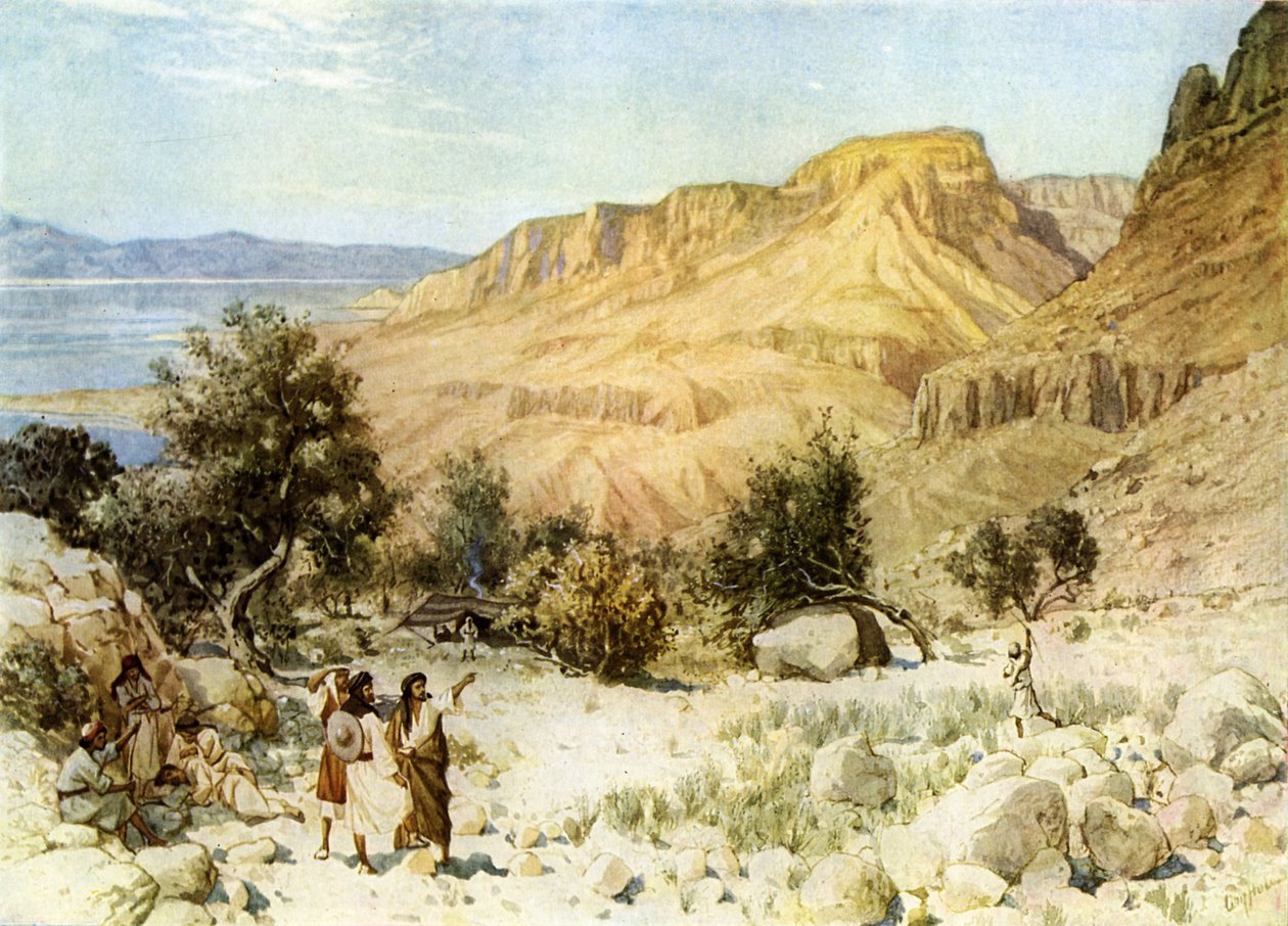 Davids Lager in Ein Gedi, wo er sich versteckte - Bibel von William Brassey Hole
