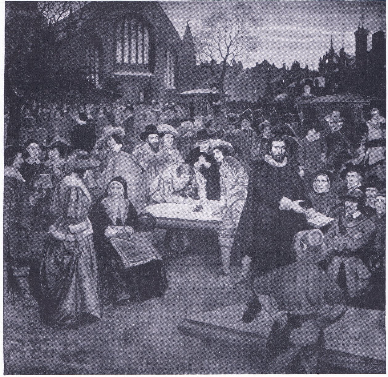 Unterzeichnung des Nationalen Bundes im Greyfriars Kirchhof 1638, aus Cassells Geschichte des britischen Volkes, veröffentlicht von der Waverley Book Company Limited, ca. 1940 von William Brassey Hole