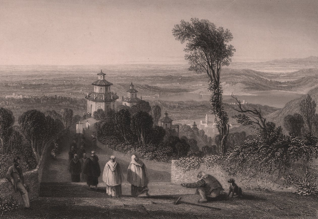 Ansicht vom Sacro Monte (Heiliger Berg) in Varese, Lombardei, Italien, Stahlstich von T Willmore nach einer Zeichnung von William Brockedon, ca. 23x18 cm von William Brockedon