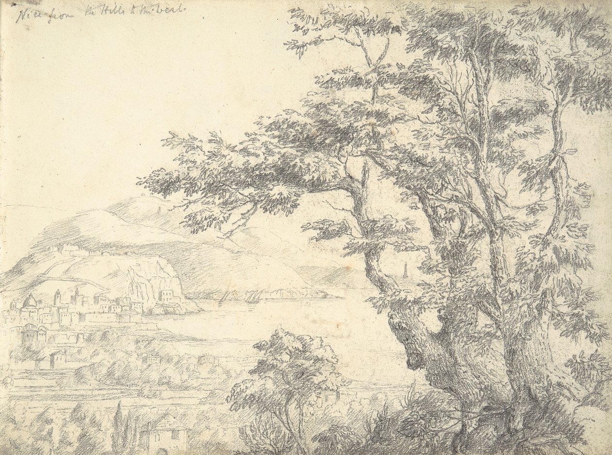 (recto) Ansicht von Nizza von den Hügeln im Westen von William Brockedon