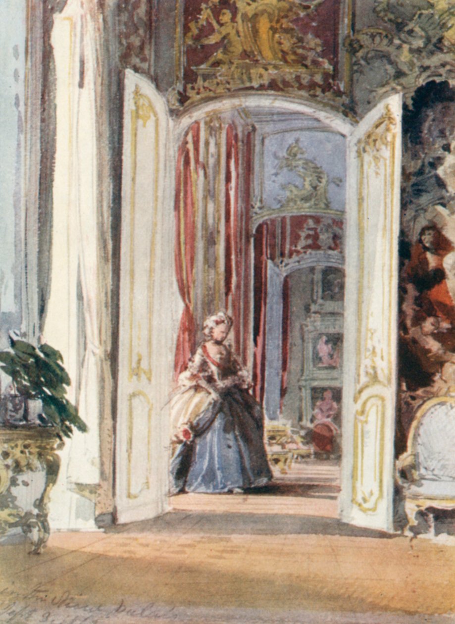 Skizze im Potsdamer Schloss, mit Figur hinzugefügt von der Kaiserin Friedrich von Deutschland von William Callow