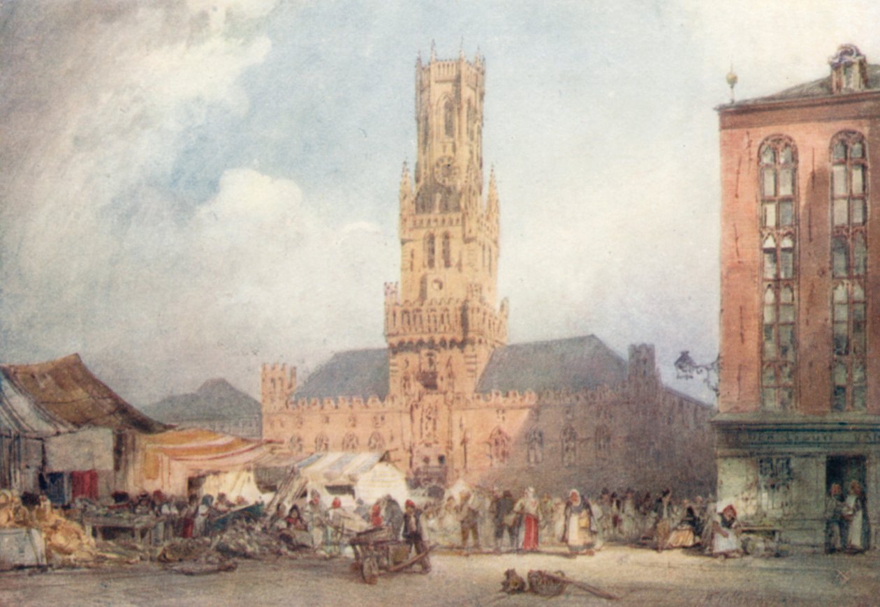Der Große Platz, Brügge, Markttag von William Callow