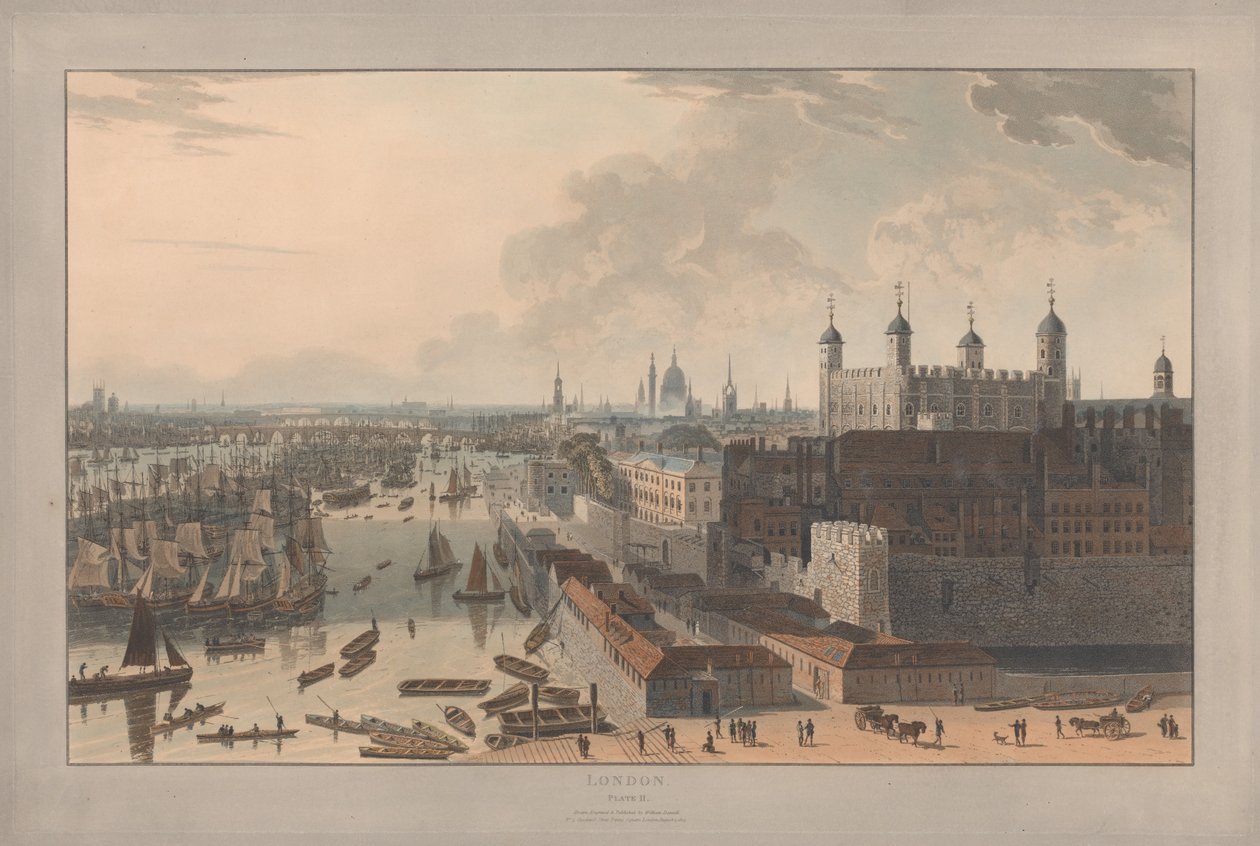 Tafel II: London, der Pool und der Turm (aus William Daniells Sechs Ansichten von London; Themse-Seite) von William Daniell