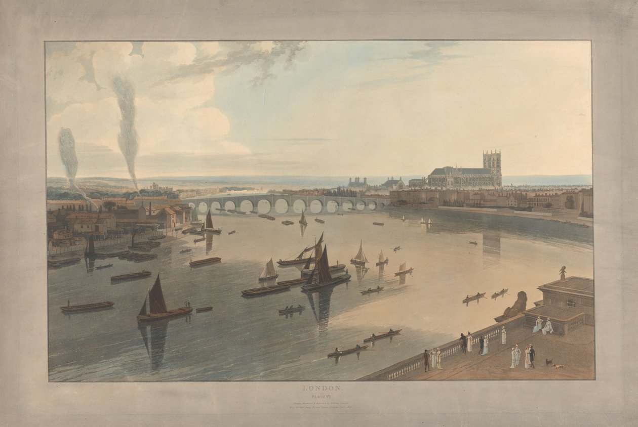 Tafel VI: London, Westminster Bridge und die Abtei von William Daniell