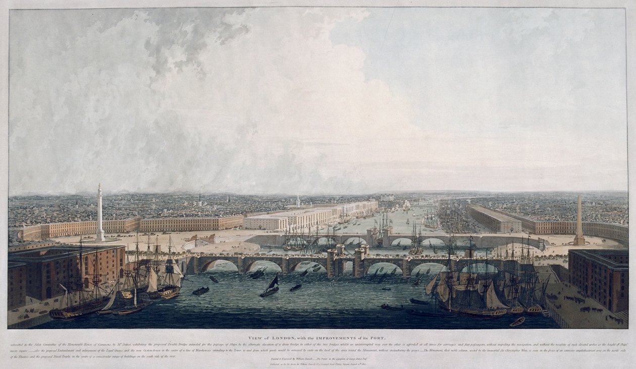 Vorgeschlagene London Bridge, London, 1802 von William Daniell