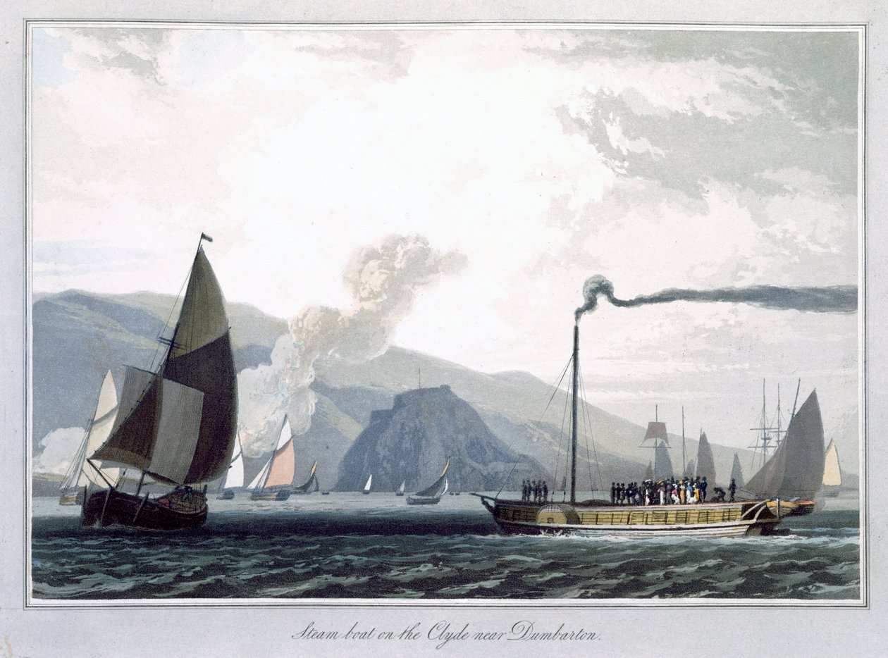 Dampfschiff auf dem Clyde bei Dumbarton, Schottland, 1829 von William Daniell
