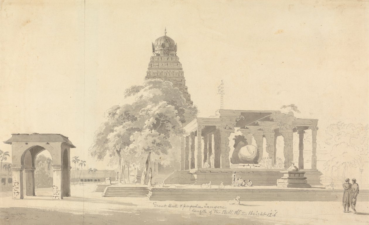 Der große Stier und die Pagode in Tanjore von William Daniell