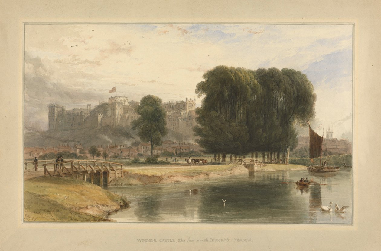 Windsor Castle, von nahe Brocas Meadows, 1827 von William Daniell