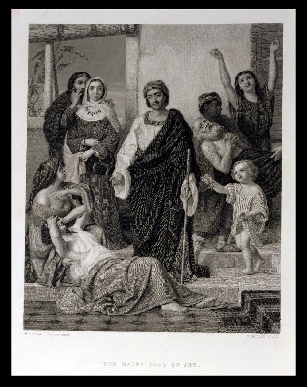 Die glücklichen Tage Hiobs, graviert von H. Bourne von William Dobson
