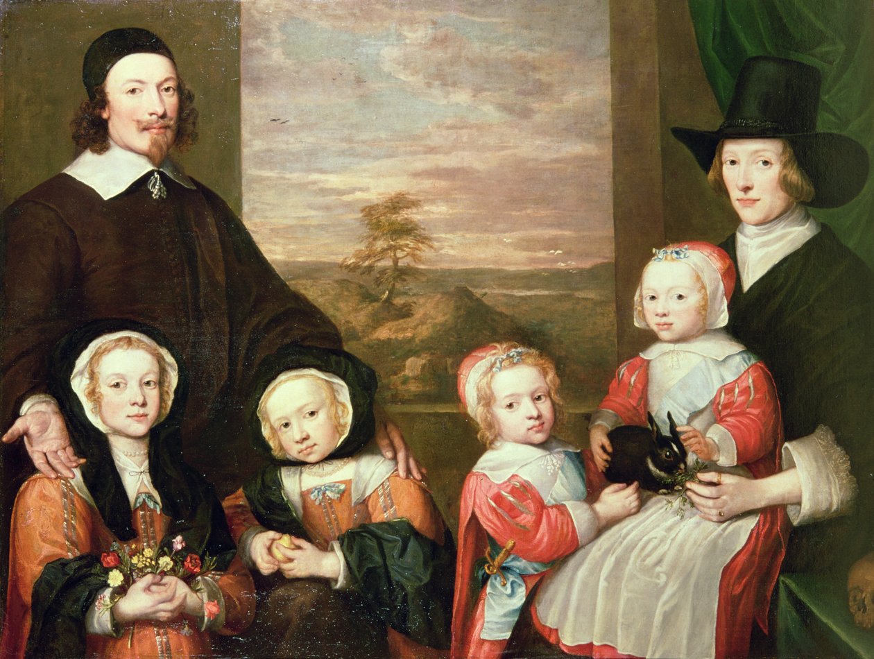Unidentifiziertes Familienporträt, traditionell gedacht als das von Sir Thomas Browne, Mitte der 1640er Jahre von William Dobson
