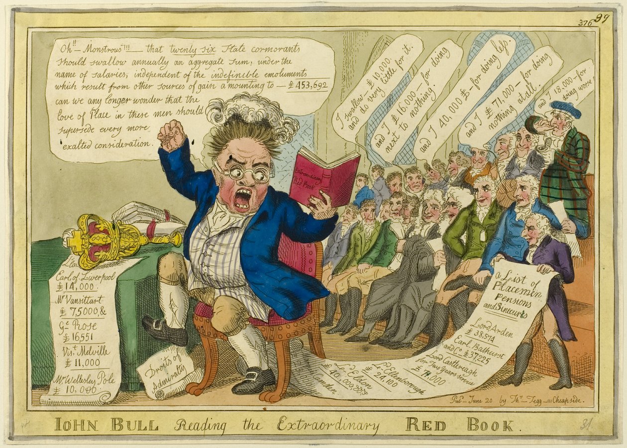 John Bull liest das außergewöhnliche Rote Buch von William Elmes