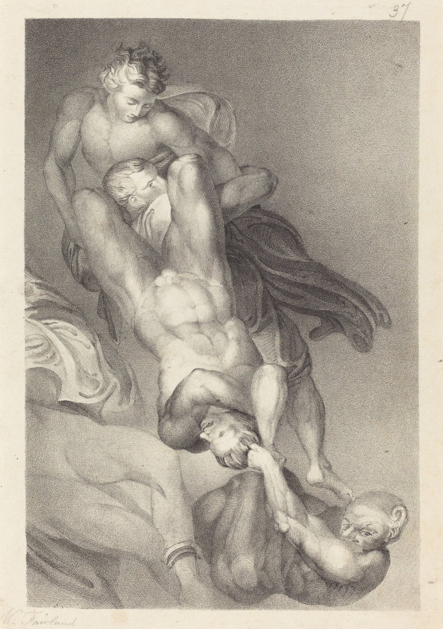 Teil des Jüngsten Gerichts von Michelangelo von William Fairland after John Flaxman