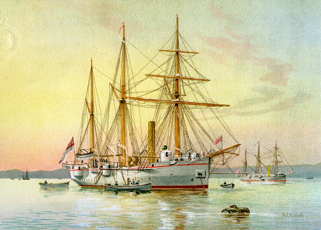 HMS Bramble, Royal Navy 1. Klasse Kanonenboot, ca. 1890-ca. 1893 von William Frederick Mitchell
