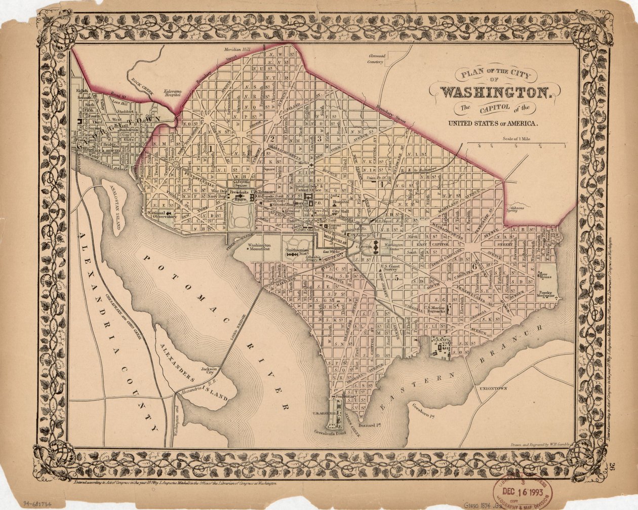 Plan der Stadt Washington - die Hauptstadt der Vereinigten Staaten von Amerika von William Gamble