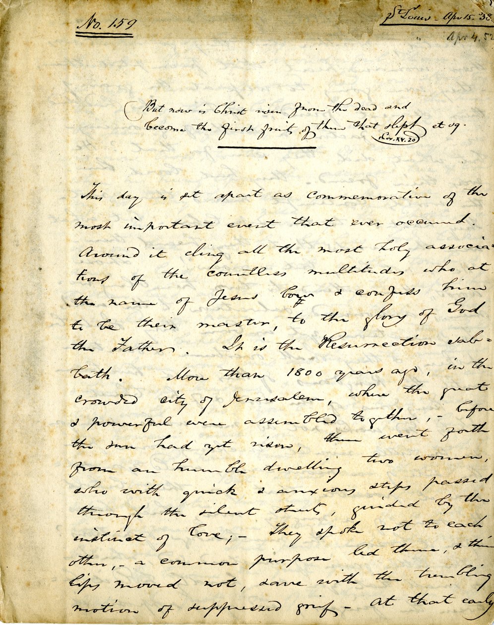 Manuskript der Predigt Nr. 159 von William Greenleaf Eliot, 15. April 1838 von William Greenleaf Eliot