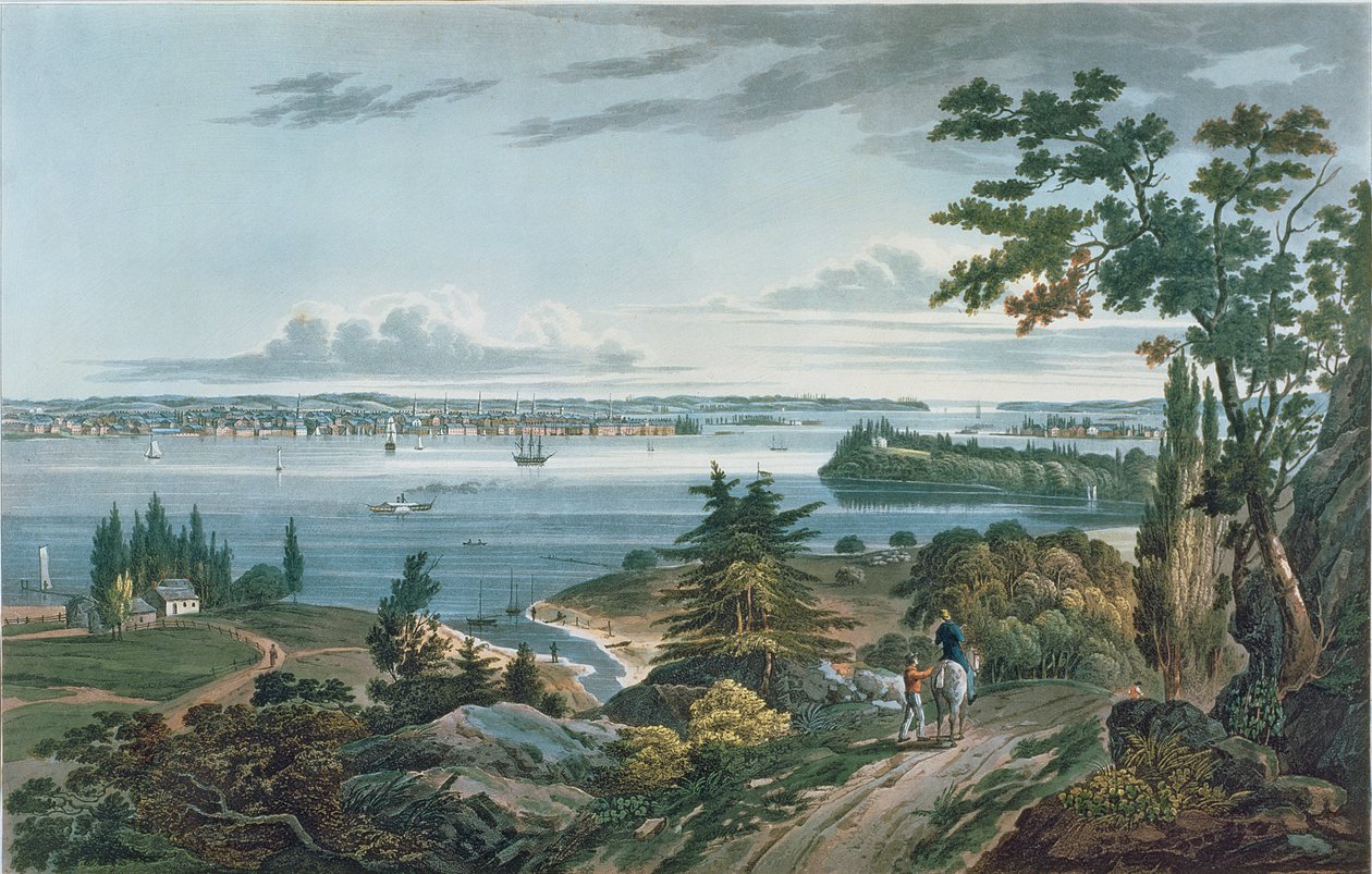 New York von Weehawk, graviert von I. Hill, 1820-3 von William Guy Wall
