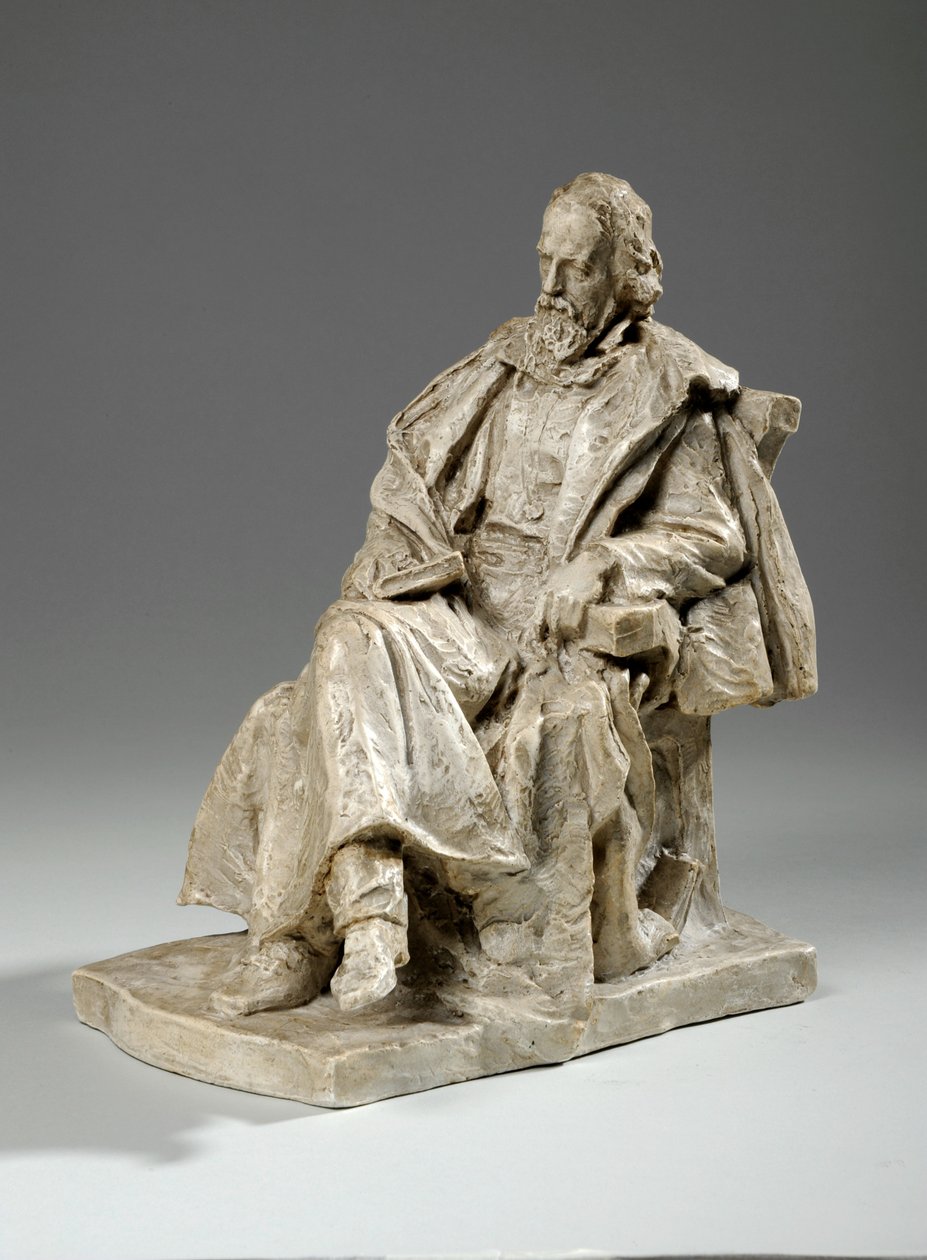 Maquette für Alfred, Lord Tennyson, sitzend am Trinity College, Cambridge von William Hamo Thornycroft