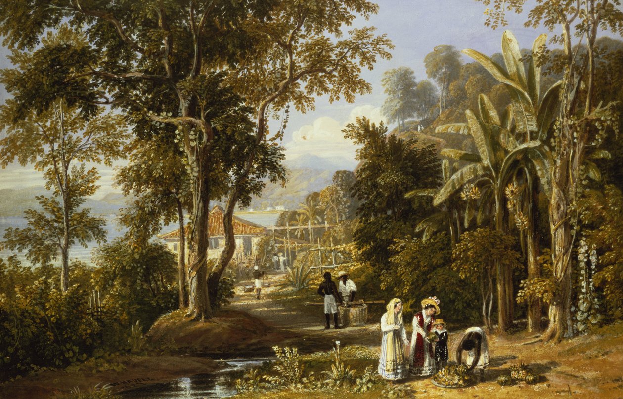 Gartenszene am Braganza-Ufer, Rio de Janeiro, 1827 von William Havell