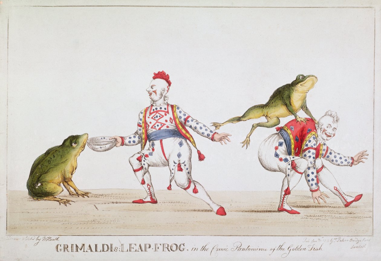Grimaldis Froschsprung in der komischen Pantomime des Goldenen Fisches, 1812 von William Heath