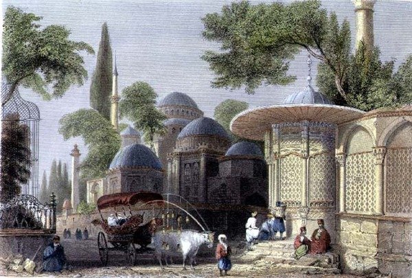 Brunnen und Moschee von Chahzade, graviert von Roberts Sands (1792-1855) um 1850 von William Henry (after) Bartlett