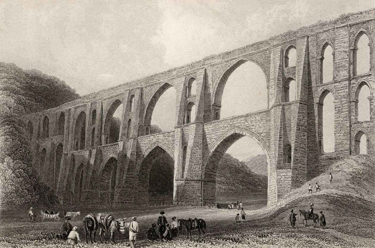 Aquädukt des Kaisers Valens, nahe Pyrgo, Türkei, graviert von R. Wallis von William Henry Bartlett