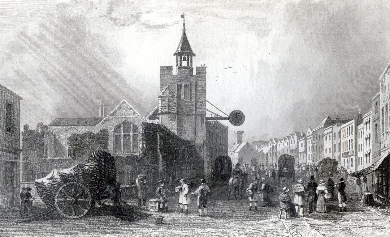 High St. mit der Kirche St. Nicholas, Colchester, Essex, graviert von Charles Mottram, 1831 von William Henry Bartlett