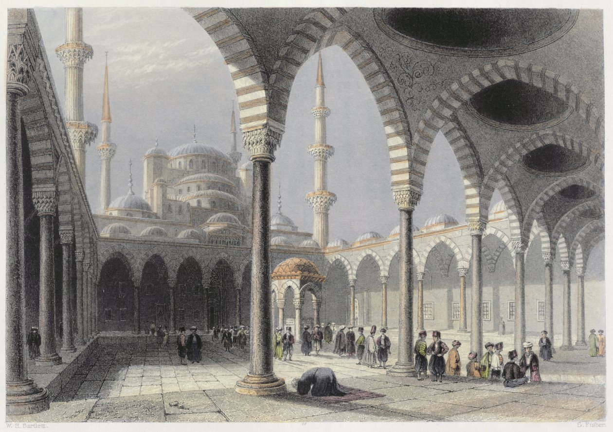 Der Hof der Moschee des Sultans Achmet, Istanbul, graviert von S. Fisher, um 1850 von William Henry Bartlett