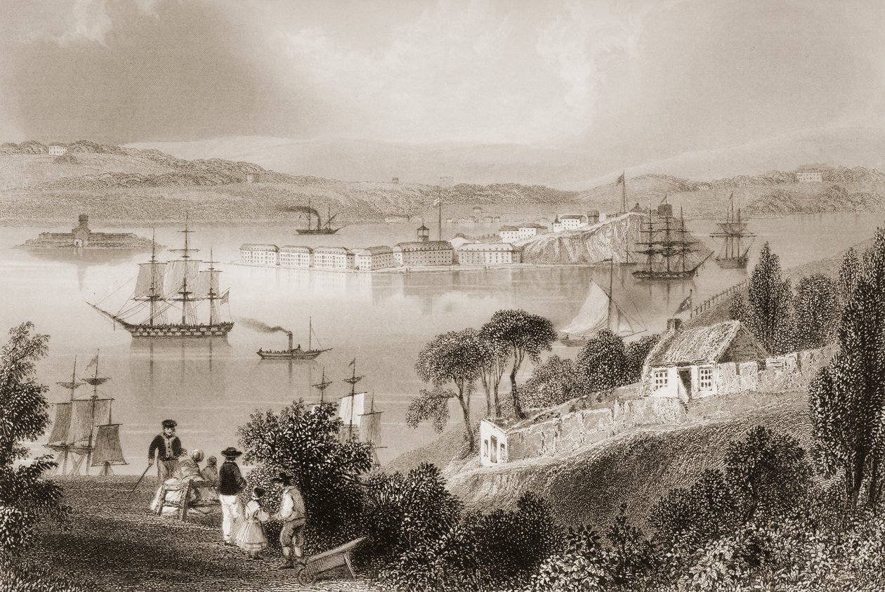 Die Bucht von Cork (heute Cobh), County Cork, Irland, aus 