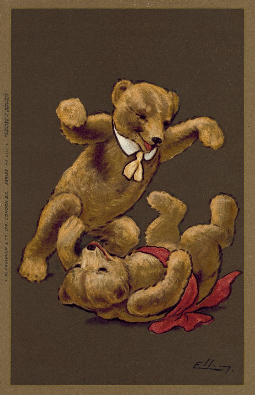 Junge und Mädchen Teddybären beim Spielen von William Henry Ellam