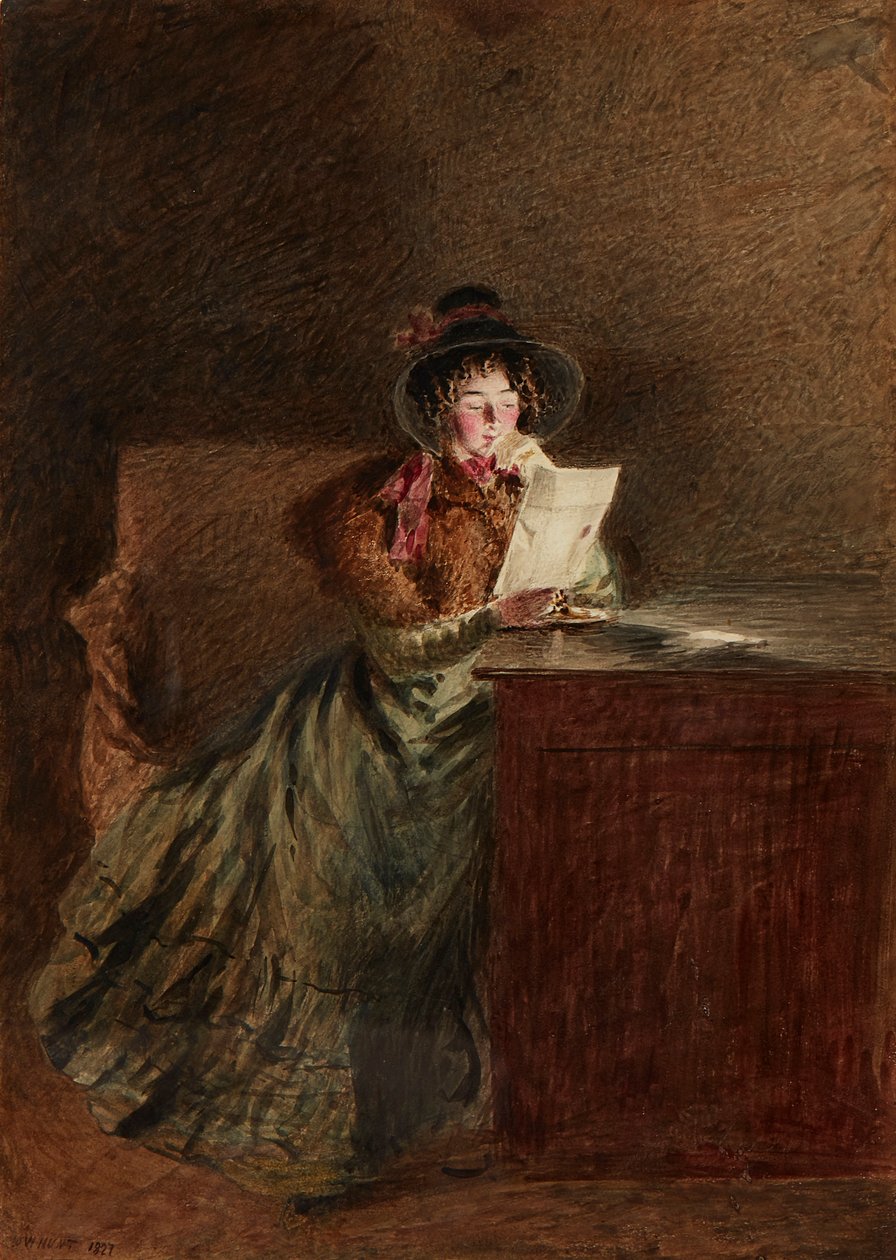 Mädchen liest einen Brief bei Lampenlicht von William Henry Hunt