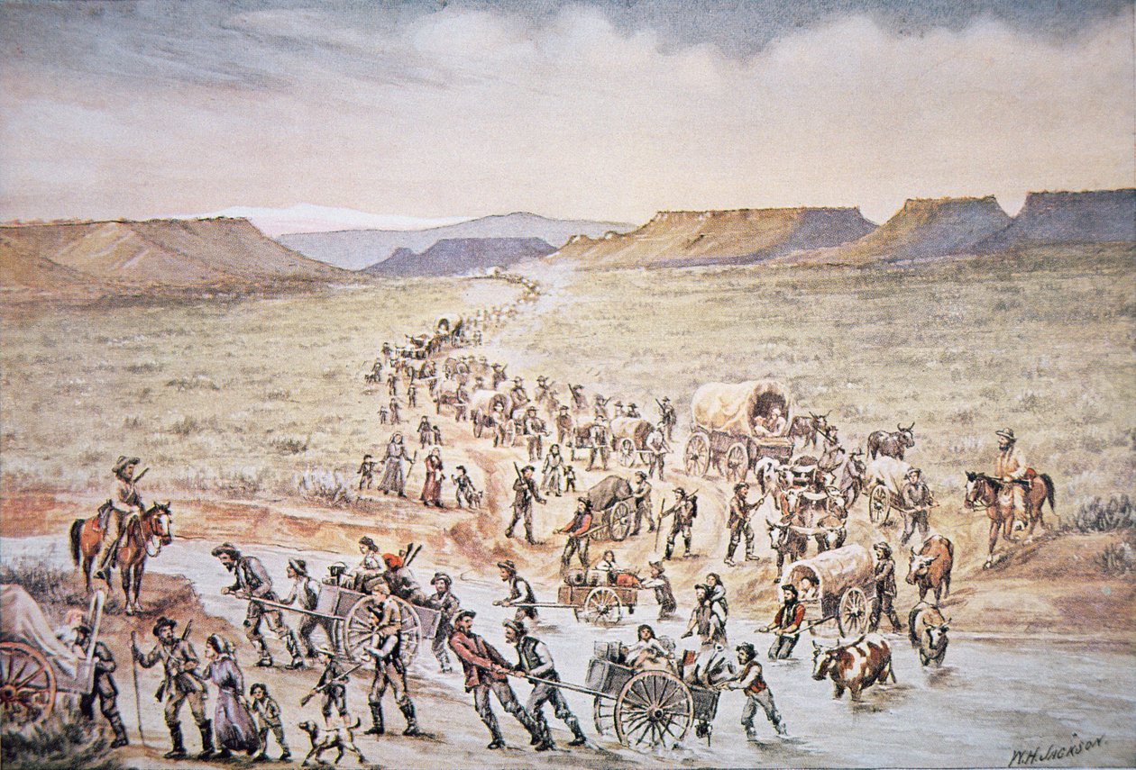 Mormonische Handkarren-Pioniere auf dem Weg nach Westen nach Utah im Jahr 1850 von William Henry Jackson