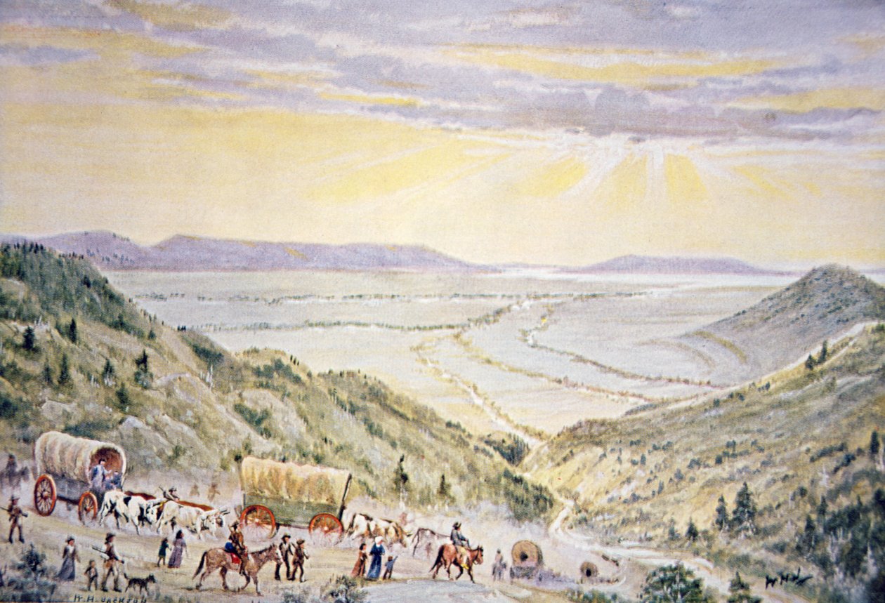 Mormonen steigen den Little Mountain nach Salt Lake City, Utah hinab von William Henry Jackson
