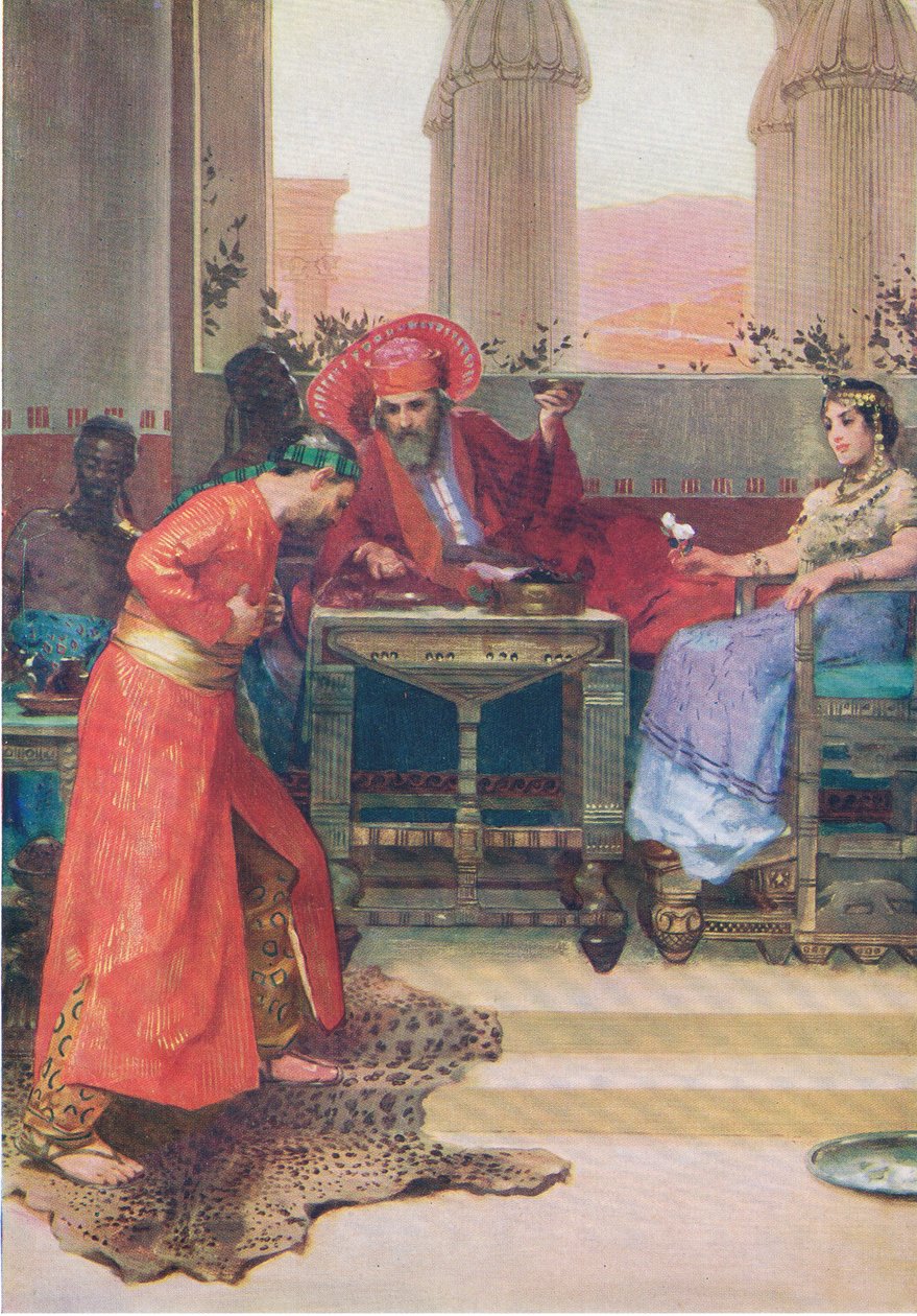 Nehemias Bitte an den König, aus Das Bibelbilderbuch, veröffentlicht von Thomas Nelson, ca. 1950 von William Henry Margetson