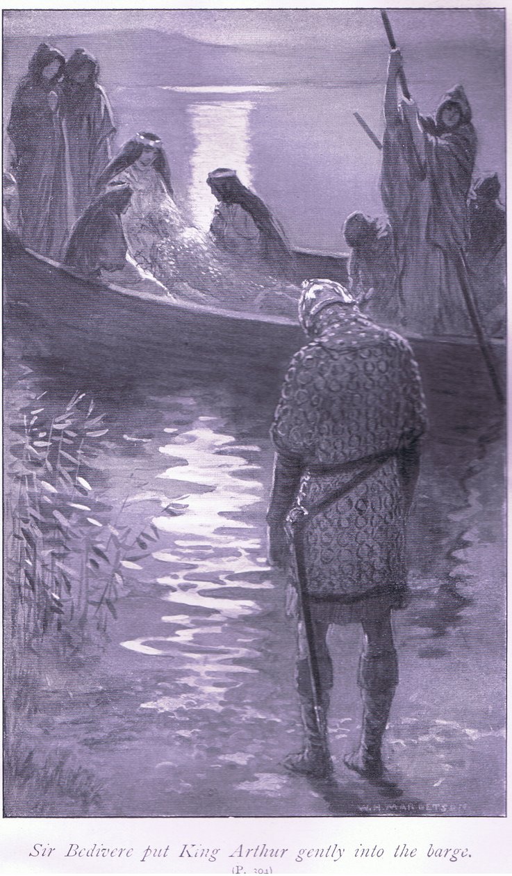 Sir Bedivere setzte König Arthur sanft in das Boot von William Henry Margetson