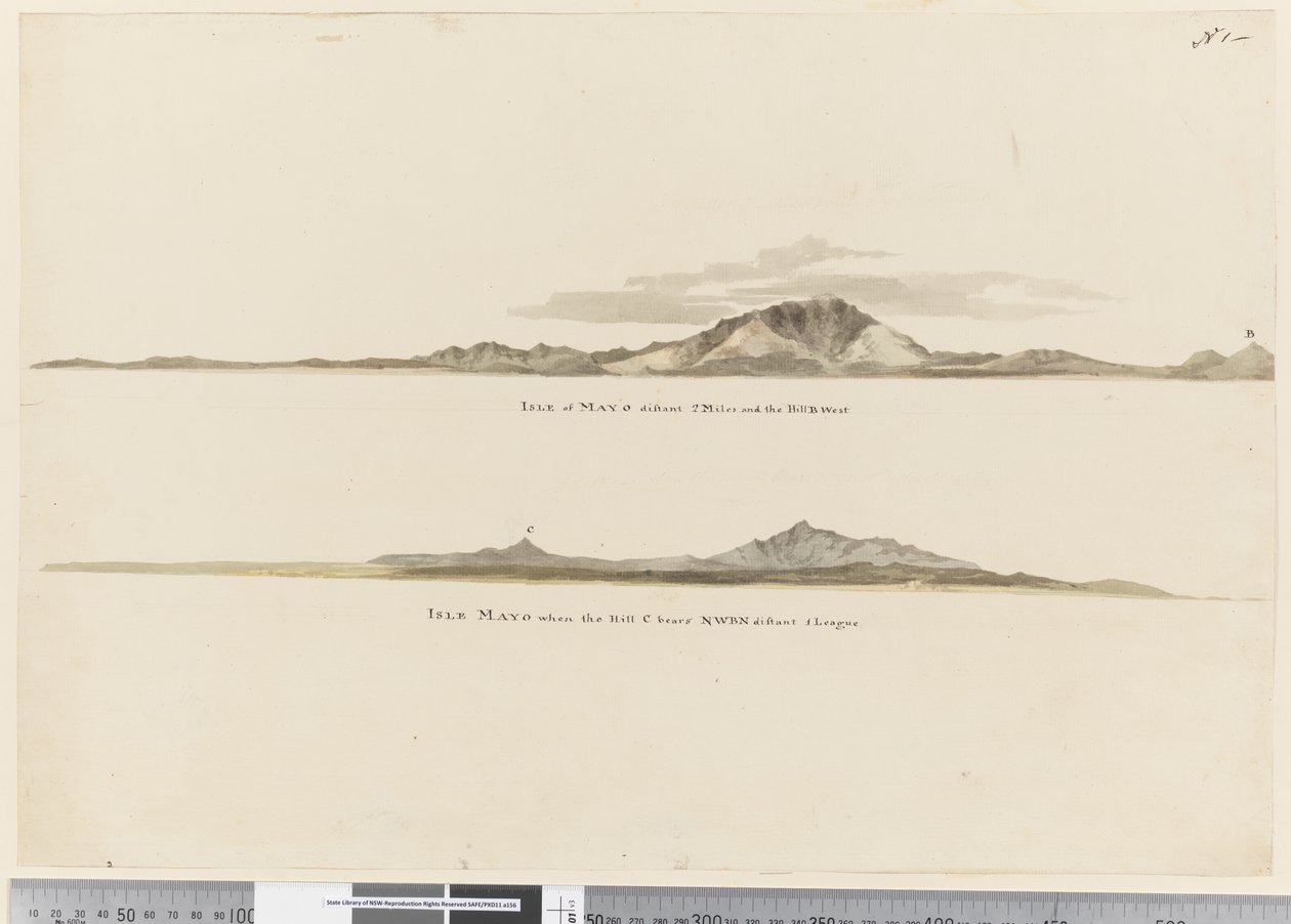 Seite 1 (a) Profil der Küste der Insel Mayo, Kapverdische Inseln. (b) Profil der Küste der Insel Mayo Kapverdische Inseln, Blick nach Nordwesten von William Hodges