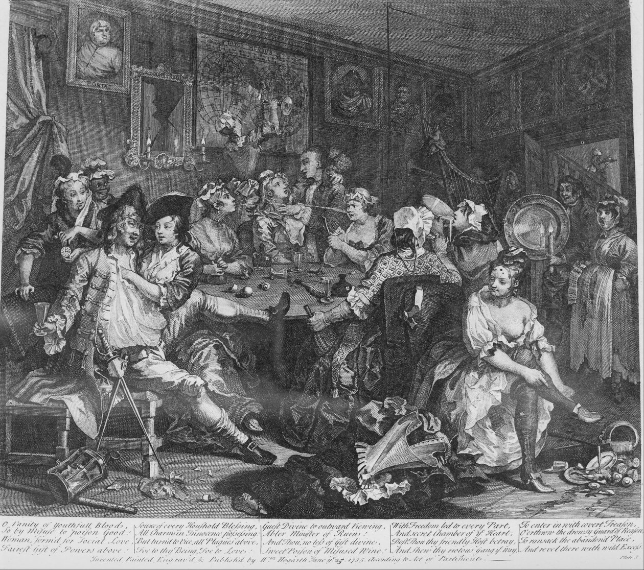 Der Lebensweg eines Wüstlings, Platte 3, Die Tavernen-Szene von William Hogarth