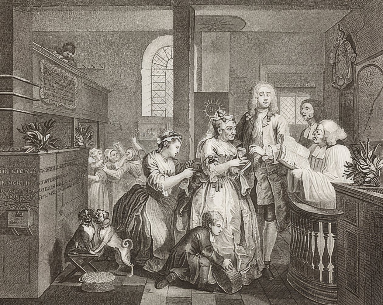 Der Weg eines Liederlichen, Blatt 5: Tom Rakewell heiratet eine reiche Alte von William Hogarth