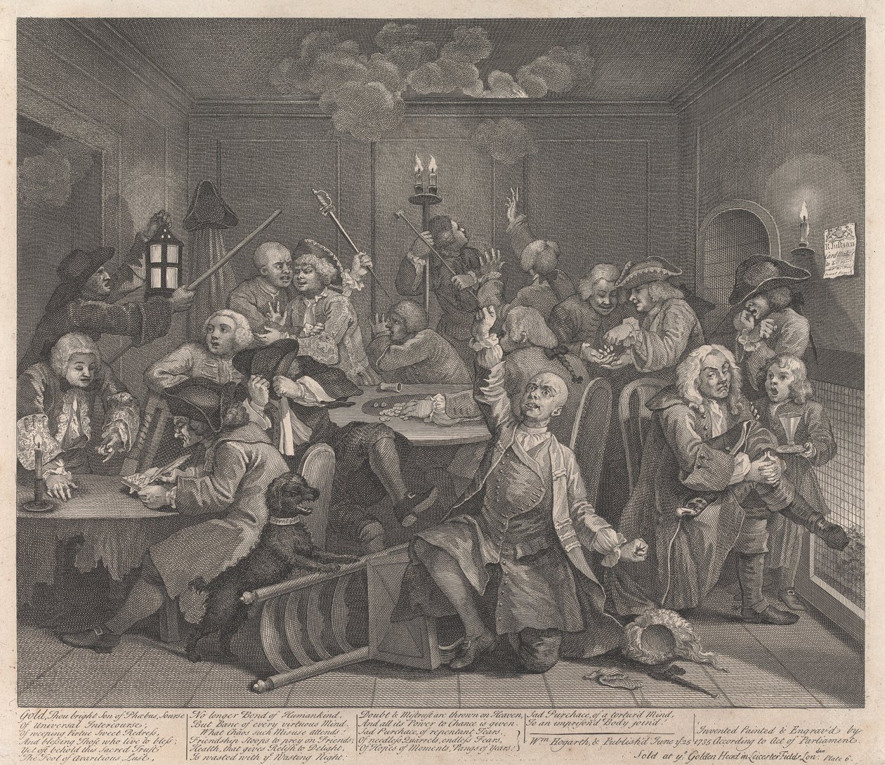 Der Lebensweg eines Wüstlings, Tafel 6: Er spielt um Geld von William Hogarth